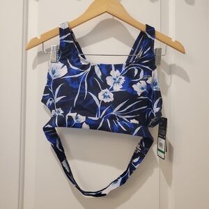 Speedo Womens Open Back Swim Top Blue Floral